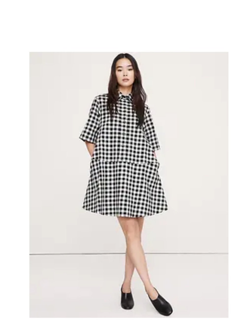 Banana Republic Black & White Gingham Drop-Waist Shirt Dress